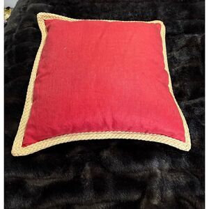 Pottery Barn Pillow Jute Braid Red Linen Accent Throw Coastal Country